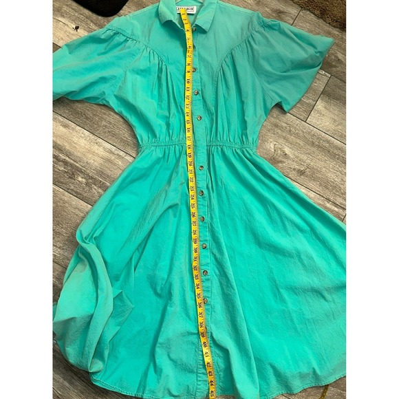 VINTAGE J. Ellis II Dress 80s 90s Shirt Dress Teal Button Down See Measurements - Picture 7 of 11
